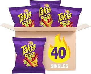 Takis Fuego 40 Count 1 oz Snack Size Multipack - Extreme Spicy Rolled Tortilla Chips Hot Chili Pepper & Lime Flavored