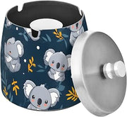 Cute Koala Leaf Pattern Splash Ashtray with Lid, Outdoor Ashtrays for Patio