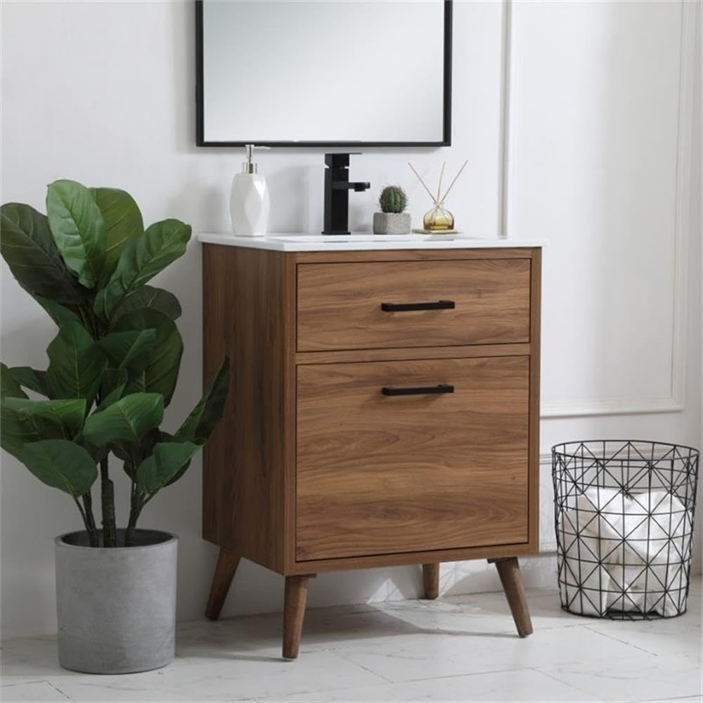 24 Inch Bathroom Vanity in Walnut Brown by Elegant Decor – 24" - Single, Metal, Brown,black, Model VF41024WB