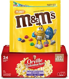 M&M's Peanut Chocolate Candy & Orville Redenbacher's Microwave Popcorn Movie Night Bundle