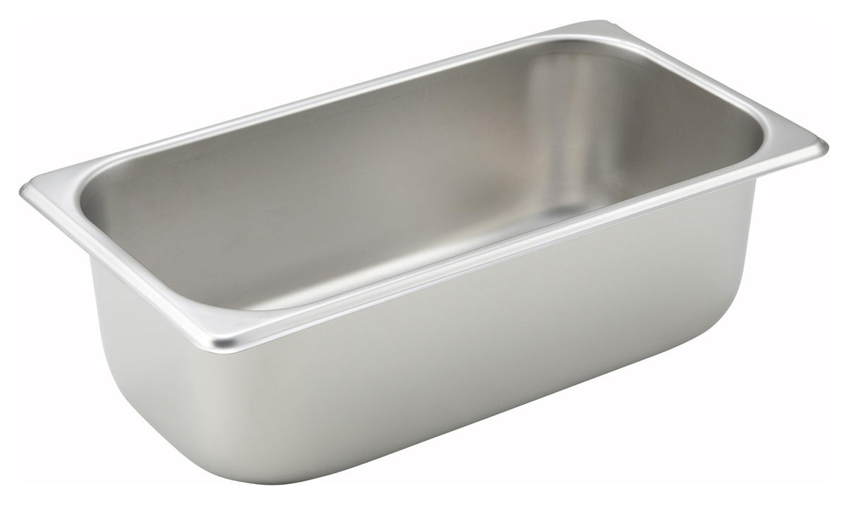 2 1/2" Silver 1/3 Size Metal Steam Table Pan (Set of 48) by Winco – 2.5" Deep, 3.86 quarts, Stainless Steel, Silver, Pack of 48