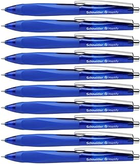 Schneider Haptify Ballpoint Pen M (Medium), Refillable + Retractable, 1.0 mm, Blue Ink, Signature Three‑Edge Grip, Box of 10 Pens (135303)