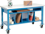 Global Industrial Mobile Packing Workbench W/Lower Shelf Kit, Laminate Safety Edge, 72" Wx36 D