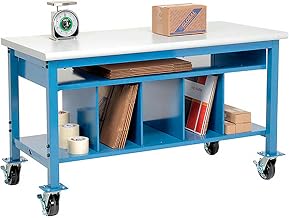 Global Industrial Mobile Packing Workbench W/Lower Shelf Kit, Laminate Safety Edge, 72" Wx36 D