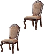 Furnifact Fabric-Upholstered Rubber Wood Side Chair, Armless Upholstered Dining Chairs for Dining Room, Transitional Chairs for Dining Table, Fabric & Cherry, Set of 2