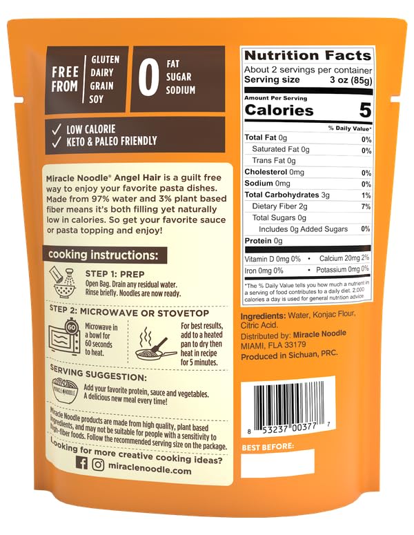 Miracle Noodle Angel Hair / 7 Ounce (Pack of 6) / 6 Shirataki
