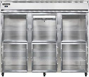 3RE-SA-GD-HD Extra-Wide Three Section Reach In Glass Door Refrigerator, 85-1/2"W, Stainless Exterior & Half-Height Doors
