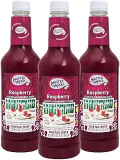 MASTER OF MIXES Raspberry Daiquiri/Margarita Drink Mix, 1 Liter, 3 Pack | Red Raspberries, Lime Juice & Pure Cane Sugar| Cocktail & Mocktail Recipes, Pour Ready, Consistent, Smooth Mixing Texture
