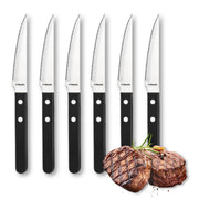 Retail Knife Black Set by Amefa – Steakbesteck Set für 6 Personen, schwarz, Stainless steel, plastic, Silver, Black, Pack of 6, Model STEAK