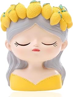 Cute Girl Planter Pot Succulent Pots with Drainage Funny Planters Tabletop Decorations for Indoor Container, Cute Home Garden Decor Gift for Gardening Lovers (Lemons)
