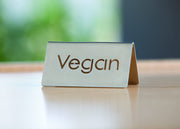 Laser Cut Table Tent Sign by Service Ideas – Stainless Steel, Silver, Model 1C-BF-VEGAN-MOD