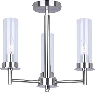 Canarm Ltd. Maverick 3-Light Semi-Flush Mount Ceiling Light, 16-Inch Silver Finish with Clear Glass Shades, Transitional Lighting for Kitchen, Dining Room or Entryway