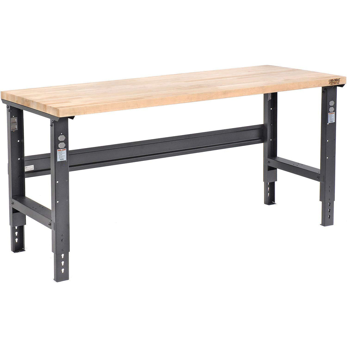 Adjustable Height Workbench C-Channel Leg by Global Industrial – 30"L x 72"W x 3"H, Steel, Black/Maple, Model 183168BK