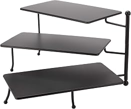 American Metalcraft TPREC3 Rectangular Three-Tier Stand, Foldable, Black