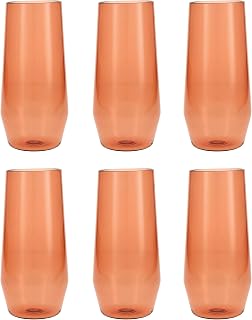 Fortessa Sole Outdoor Shatter Resistant BPA Free Premium Copolyester Plastic Drinkware 6 Pack, Terra Cotta Orange, Iced Tea Glass