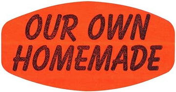 Our Own Homemade Label Fluorescent Red Grabber Grocery Store Labels Black Imprint - 1 3/8" L x 7/8" H 1000 Per Roll
