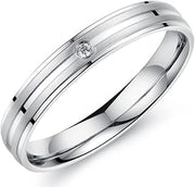 Womens 3mm Channel Set White Line CZ Inlay Stainless Steel Ring Wedding Engagement Silver Lady Band
