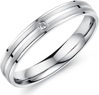 Womens 3mm Channel Set White Line CZ Inlay Stainless Steel Ring Wedding Engagement Silver Lady Band
