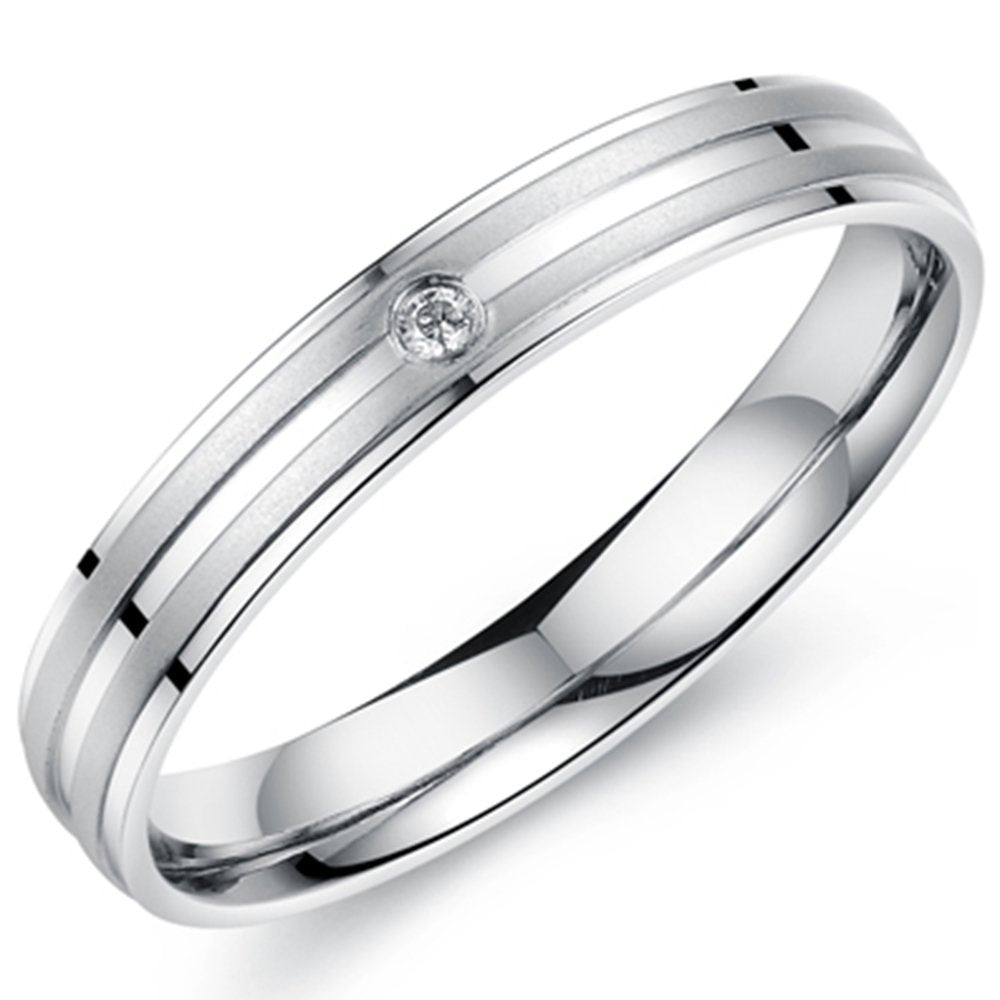 Womens 3mm Channel Set White Line CZ Inlay Stainless Steel Ring Wedding Engagement Silver Lady Band by Fashion Month – Titanium, Silver,White, Model tg-ring352-8