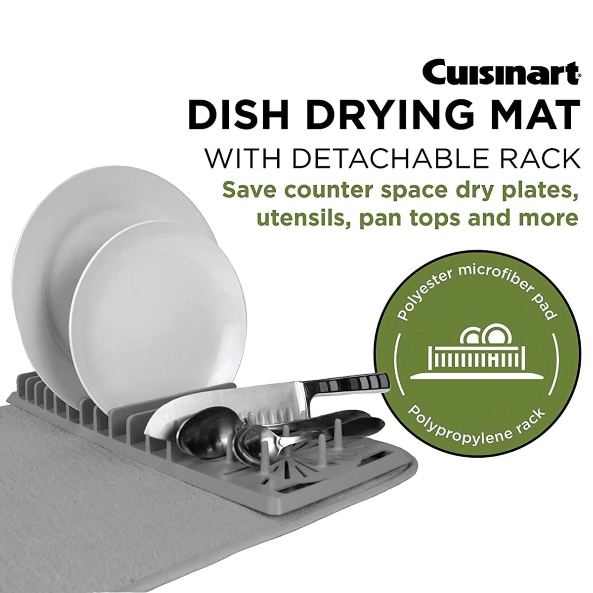 Dish Drying Mat With Rack For Kitchen Counter by Cuisinart – standard, Plastic, Gray, Model 18US6251GRAY