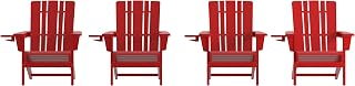 Flash Furniture Halifax Adirondack Chairs with Cup Holders, Weather Resistant Poly Resin Adirondack Chairs, Set of 4, Red