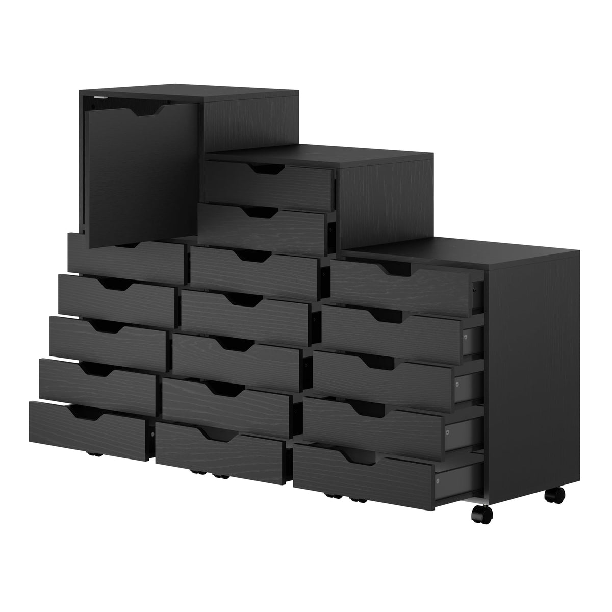 Winsome Black / 1 Door, 17 Drawers / Transitional Storage Drawer Units