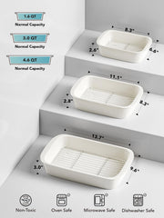 Le Tauci Ceramic Casserole Set with Racks, 4.6 Qt 3 Qt 1.6 Qt, White
