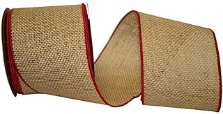 Reliant Ribbon 3223M-756-10F Burlap Bling Wired Edge Ribbon, 4 Inch X 10 Yards, Natural/red