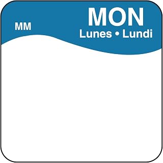 DayMark Safety Systems MoveMark IT110034 Day of the Week Trilingual Removable Label, Monday, 1" x 1", Blue (Roll of 1000)