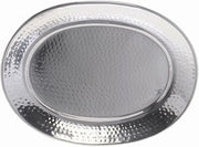 HUBERT Oval Hammered Stainless Steel Serving Tray - 15"L x 11"W x 1"H