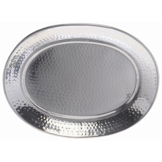 Oval Hammered Stainless Steel Serving Tray - 15"L x 11"W x 1"H by HUBERT – Stainless Steel, Silver
