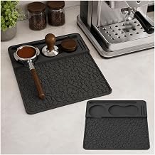 Coffee Tamper Mat for Victoria Arduino E1 Prima 2020-2026, Non-Slip Coffee Tamper Corner Mat Raised Edge Storage Slots Holder Accessory,Black