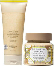 Beekman 1802 Milk Scrub Exfoliating Face & Body Bundle, Oat & Goat Milk Facial Cleanser Scrub (6 fl oz) + Coconut Cream Exfoliating Body Polish (8 fl oz), Gentle Exfoliator for Sensitive Skin