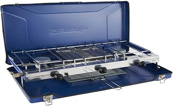 Campingaz Chef Folding Double Burner Stove and Grill, compact gas cooker for camping or festivals, Blue