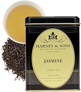 Harney & Sons Jasmine Loose Leaf Tea Tin, 7 oz | Pouchong tea scented with jasmine flowers for a delicate floral aroma. Contains caffeine.
