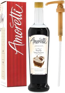 Amoretti Premium Mud Pie Syrup, 94 Servings Per Bottle (750 ml), with Pump for Flavoring Coffees, Cocktails, and other Beverages, Gluten Free, GMO/GEO Free, Preservative Free
