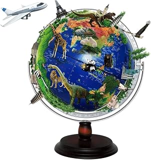 Globe, 11.8 Inch with Stand 3D Embossed 720° Rotating Globe Educational Kids Clear Text Marking