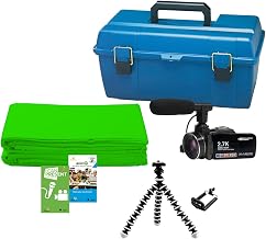 HamiltonBuhl MPSK-S Media Production Studio Small Kit; External Microphone, Octopus Flexible Mini-Tripod Camera Stand, ActionPro Camcorder, Green Screen Backdrop Cloth, Editing Software & Carry Case