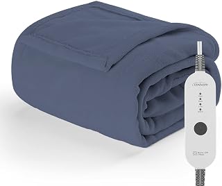 Sunbeam Electric Heated Throw Blanket Nordic Premium Plush with 4 Heat Settings Controller, Auto Shut-Off, Machine Washable UL Certified 50" x 60" (Blue)