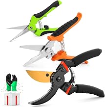 3 Packs Pruning Shears for Gardening Heavy Duty, Ultra Sharp Pruners with Soft Cushion Grip Handle Pruners Set with Gardening Gloves