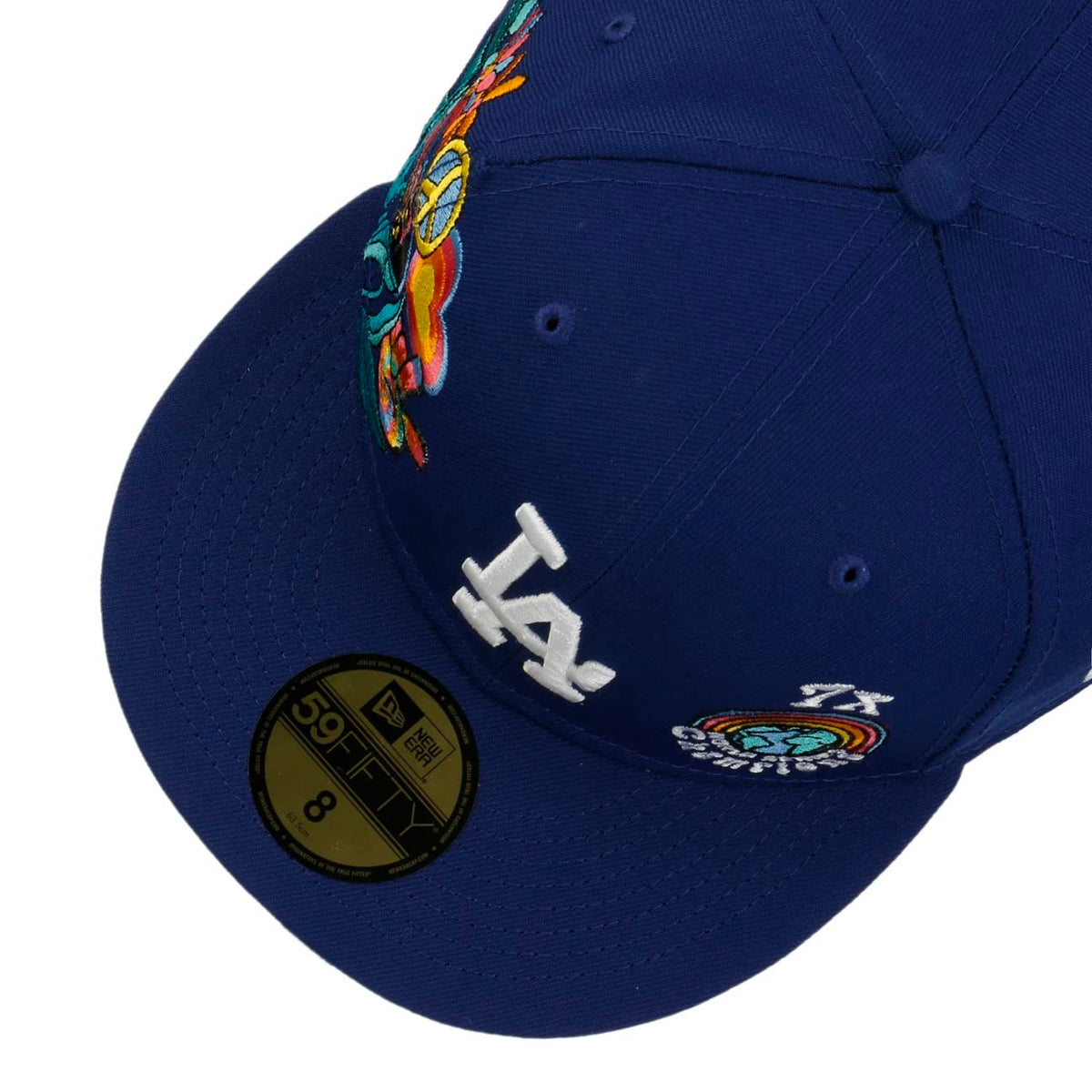 LA Los Angeles Dodgers 59FIFTY Groovy 7X World Series Champions Fitted Cap by New Era – 7 7/8, Plastic, Blue, Model NE60288055.00009