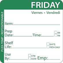 HUBERT Friday Labels Green Flex-Temp Repositional Day of The Week Friday - 2" Square, 500 Per Roll