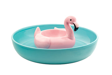 Flamingo Pool Float Chip and Dip Platter by 10 Strawberry Street – Large, Dolomite, BLUE/PINK, Model PFT-19-15-DS1