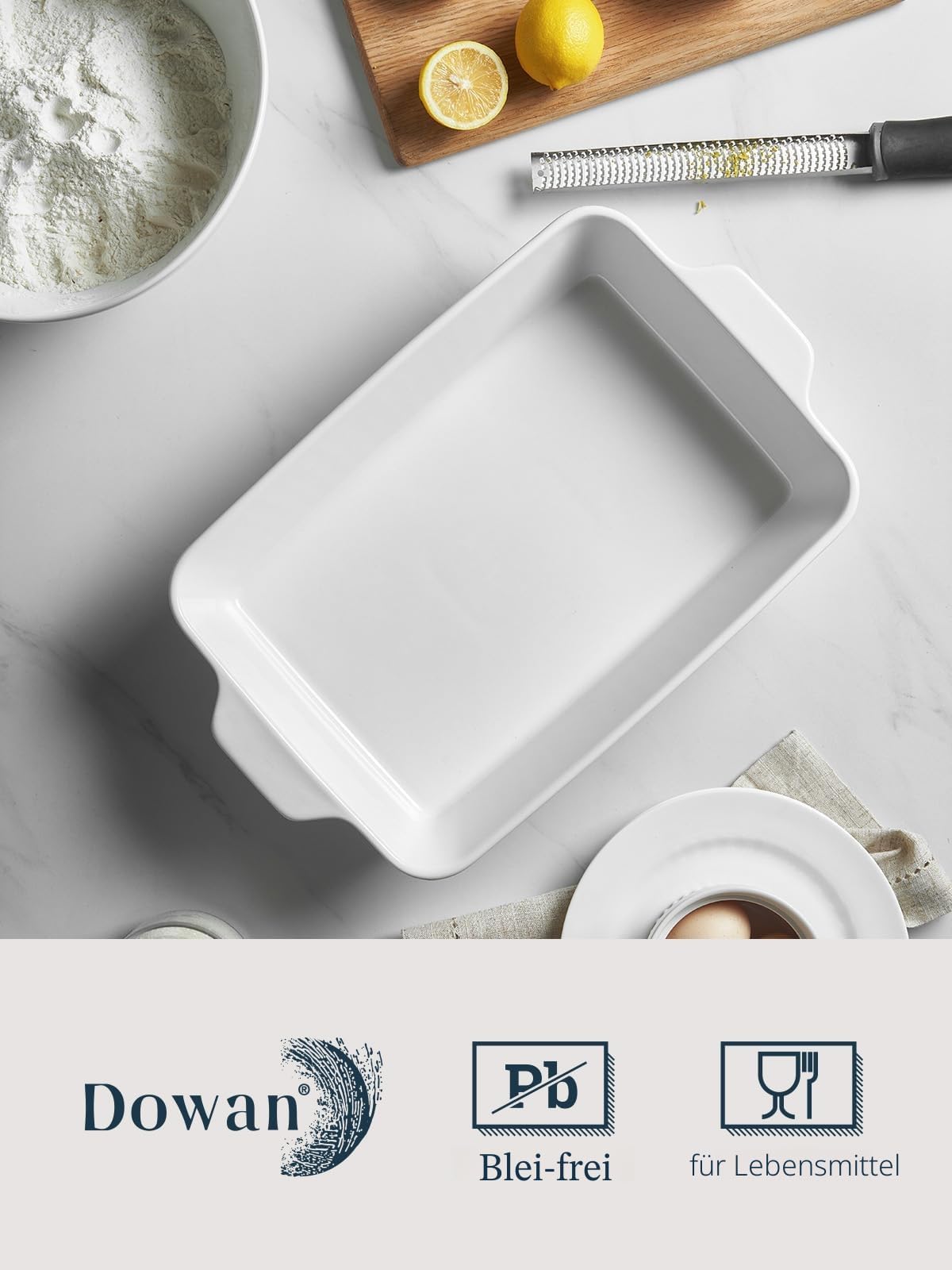 DOWAN Ceramic Casserole Dish, 9x13 Rectangular Bakeware, 4.2 Quarts, Soft White