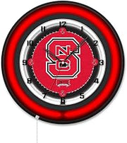 Holland Bar Stool Clk19BKNCarSt NCAA 19 in. Dia. North Carolina State University Double Neon Wall Clock Black