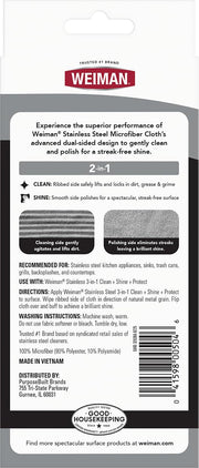 Microfiber Cloth for Stainless Steel by Weiman – 13.8 x 13.8 inches (Pack of 4), Microfiber, Grey, Pack of 4, Model 504DPK2