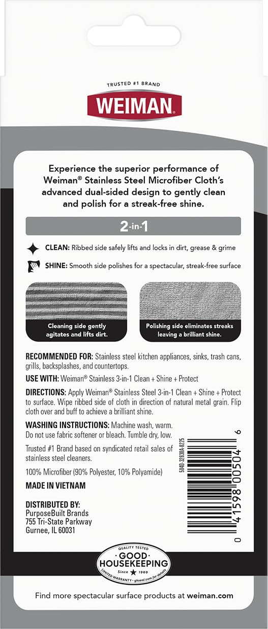 Microfiber Cloth for Stainless Steel by Weiman – 13.8 x 13.8 inches (Pack of 4), Microfiber, Grey, Pack of 4, Model 504DPK2