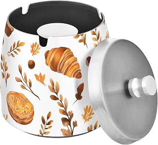 Croissant Bread Leaves Splash Ashtray with Lid, Outdoor Ashtrays for Patio