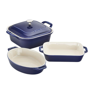 Ceramic 4-pc Baking Pans Set by STAUB – 4-pc, 3 quarts, Stoneware, Vitreous Glass Porcelain Enamel, Dark Blue, Pack of 4