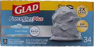 Glad ForceFlex Odor Shield 13 Gal. Tall Kitchen Drawstring Bags 34 ct (Pack of 6)